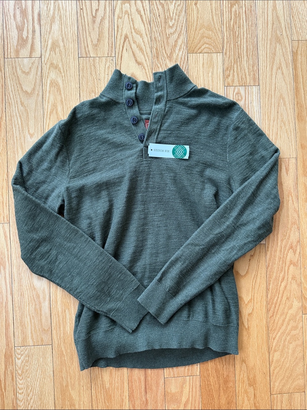 Men's Olive Button-Front Mock-Neck Cardigan Sweater